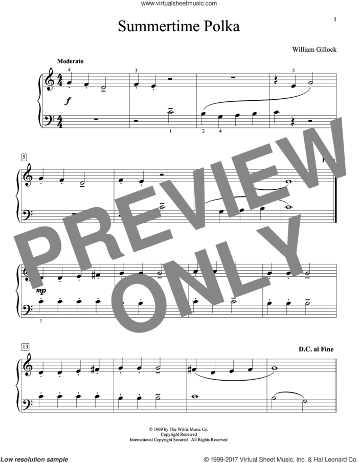 Summertime Polka sheet music for piano solo (elementary) by William Gillock, beginner piano (elementary)