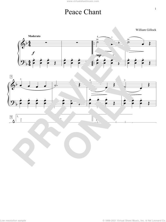 Peace Chant sheet music for piano solo (elementary) by William Gillock, beginner piano (elementary)
