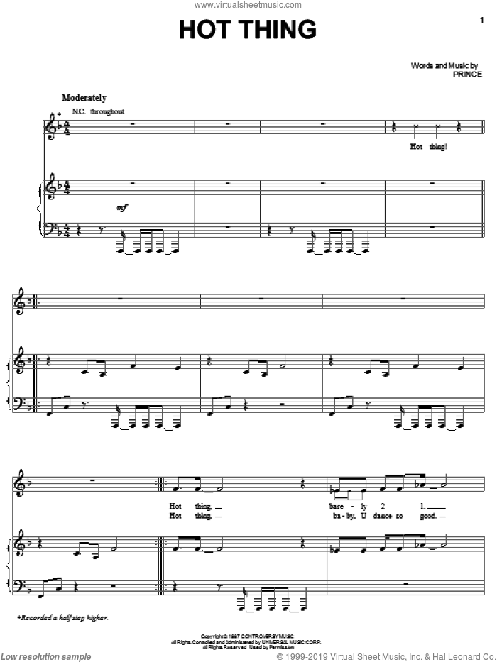 Hot Thing sheet music for voice, piano or guitar by Prince, intermediate skill level