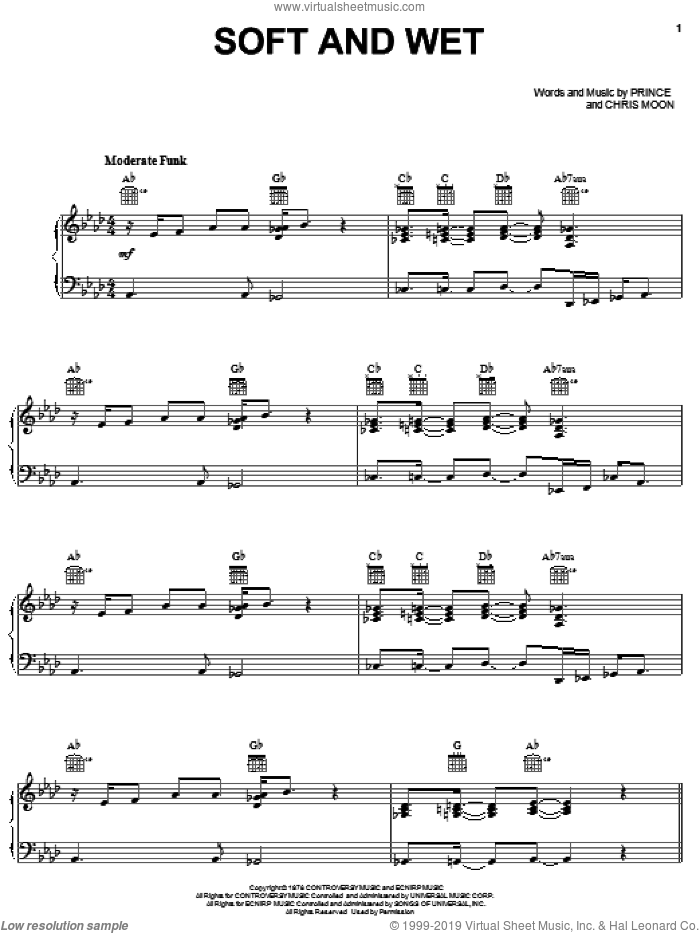 Soft And Wet sheet music for voice, piano or guitar by Prince and Chris Moon, intermediate skill level