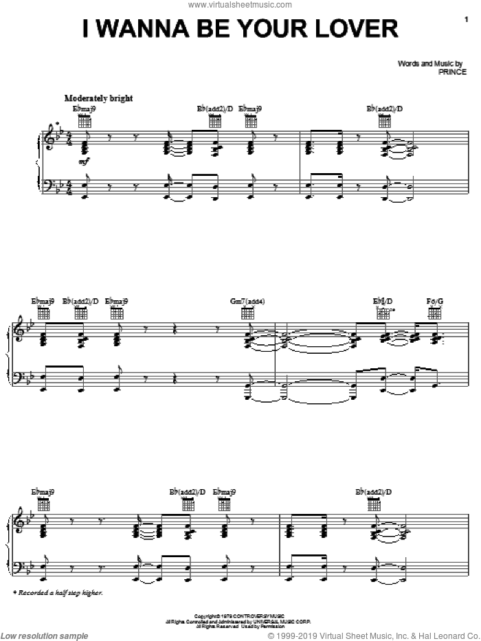 I Wanna Be Your Lover sheet music for voice, piano or guitar by Prince, intermediate skill level
