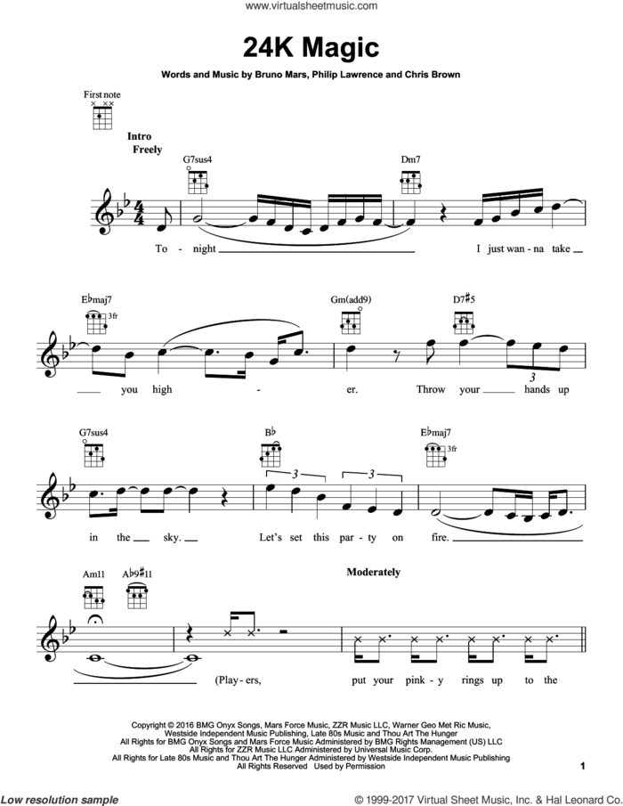24K Magic sheet music for ukulele by Bruno Mars, Chris Brown and Philip Lawrence, intermediate skill level