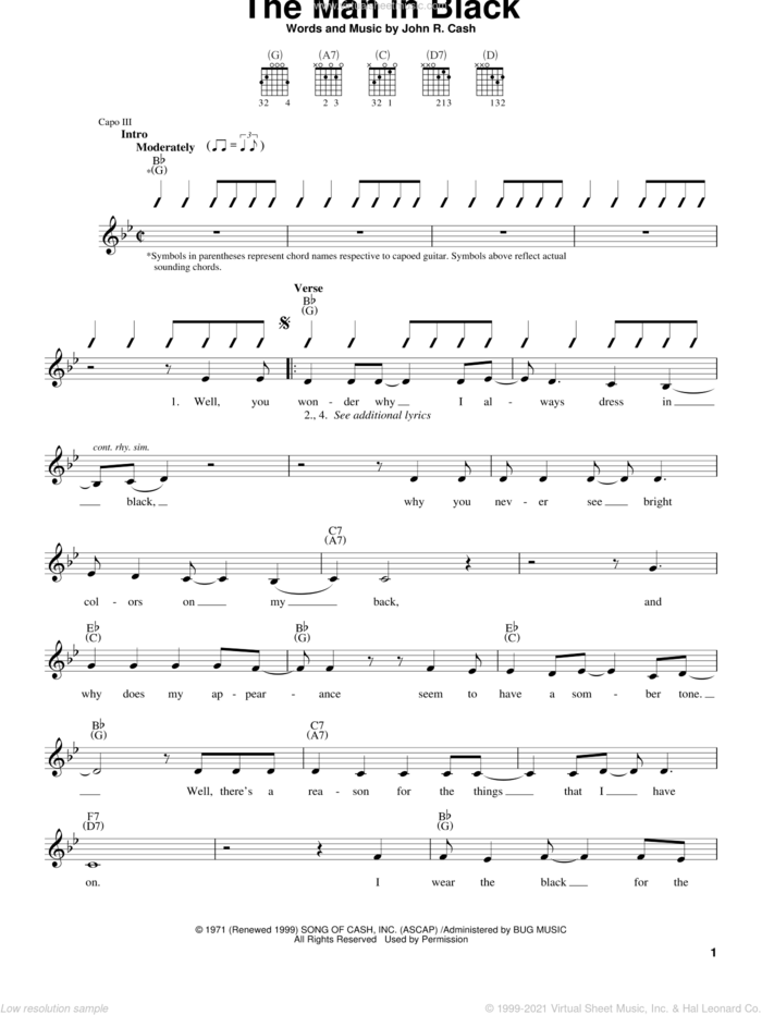 The Man In Black sheet music for guitar solo (chords) by Johnny Cash, easy guitar (chords)
