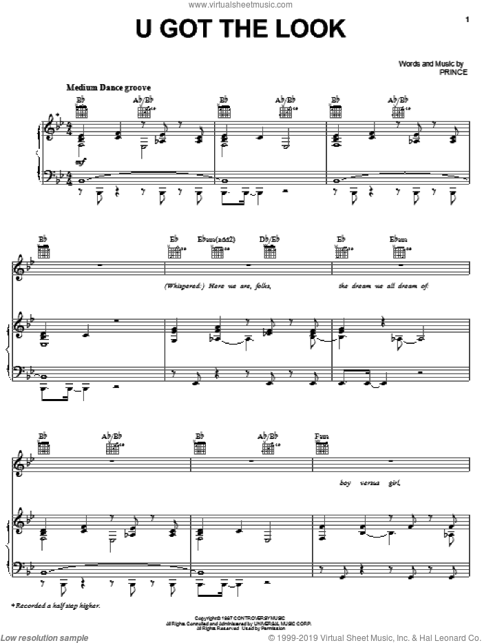 U Got The Look sheet music for voice, piano or guitar by Prince, intermediate skill level