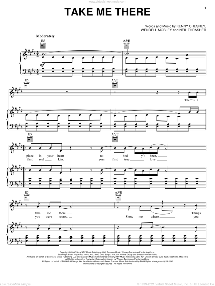 Take Me There sheet music for voice, piano or guitar by Rascal Flatts, Kenny Chesney, Neil Thrasher and Wendell Mobley, intermediate skill level