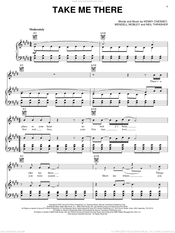 Take Me There sheet music for voice, piano or guitar by Rascal Flatts, Kenny Chesney, Neil Thrasher and Wendell Mobley, intermediate skill level