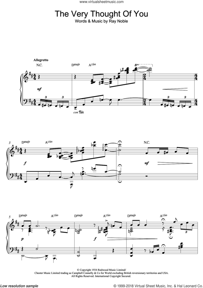 The Very Thought Of You sheet music for piano solo by Tommy Flanagan, intermediate skill level