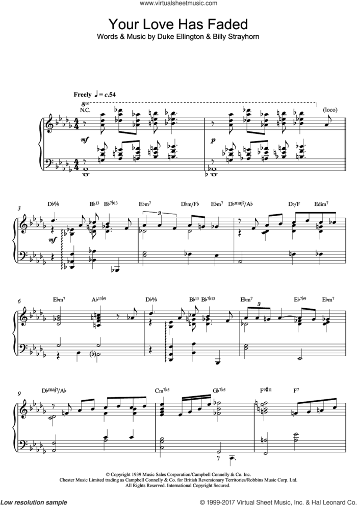 Your Love Has Faded sheet music for piano solo by Billy Strayhorn, intermediate skill level