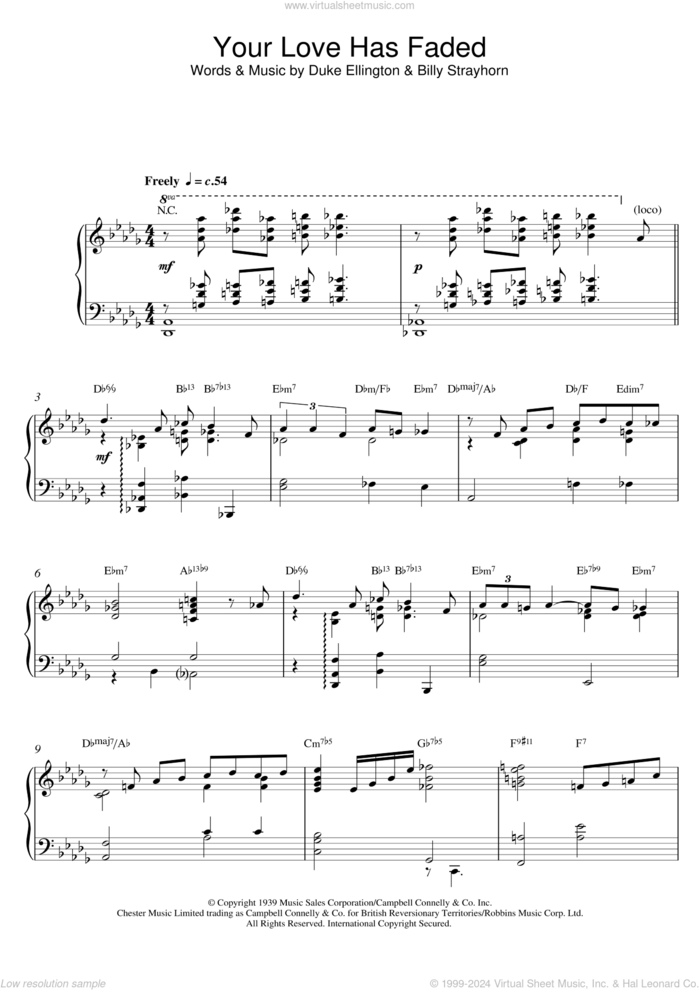 Your Love Has Faded sheet music for piano solo by Billy Strayhorn, intermediate skill level