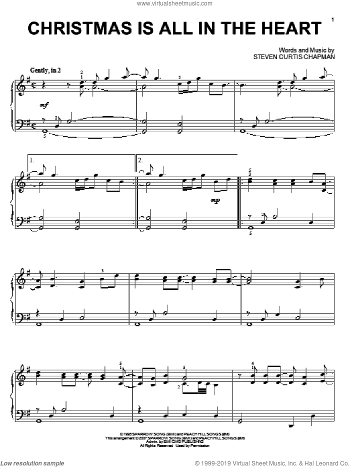 Christmas Is All In The Heart sheet music for piano solo by Steven Curtis Chapman, intermediate skill level