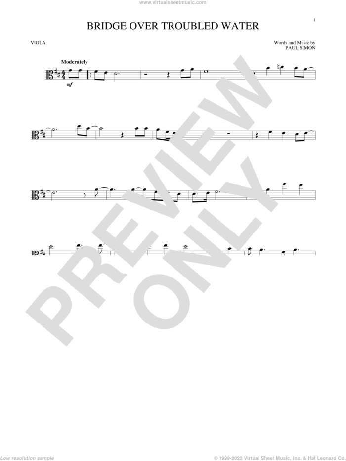 Bridge Over Troubled Water sheet music for viola solo by Simon & Garfunkel and Paul Simon, wedding score, intermediate skill level