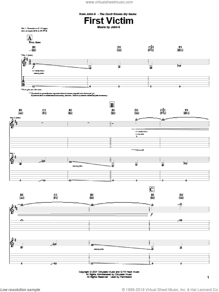 First Victim sheet music for guitar (tablature) by John5, intermediate skill level