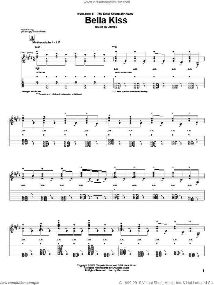 Bella Kiss sheet music for guitar (tablature) by John5, intermediate skill level