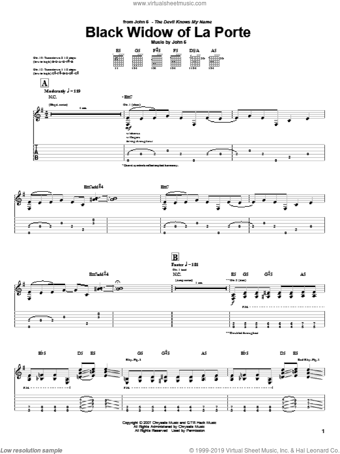 Black Widow Of La Porte sheet music for guitar (tablature) by John5, intermediate skill level