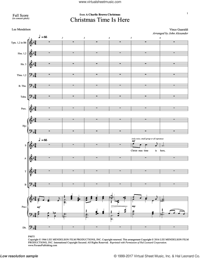 Christmas Time Is Here (COMPLETE) sheet music for orchestra/band by Vince Guaraldi, John Alexander and Lee Mendelson, intermediate skill level