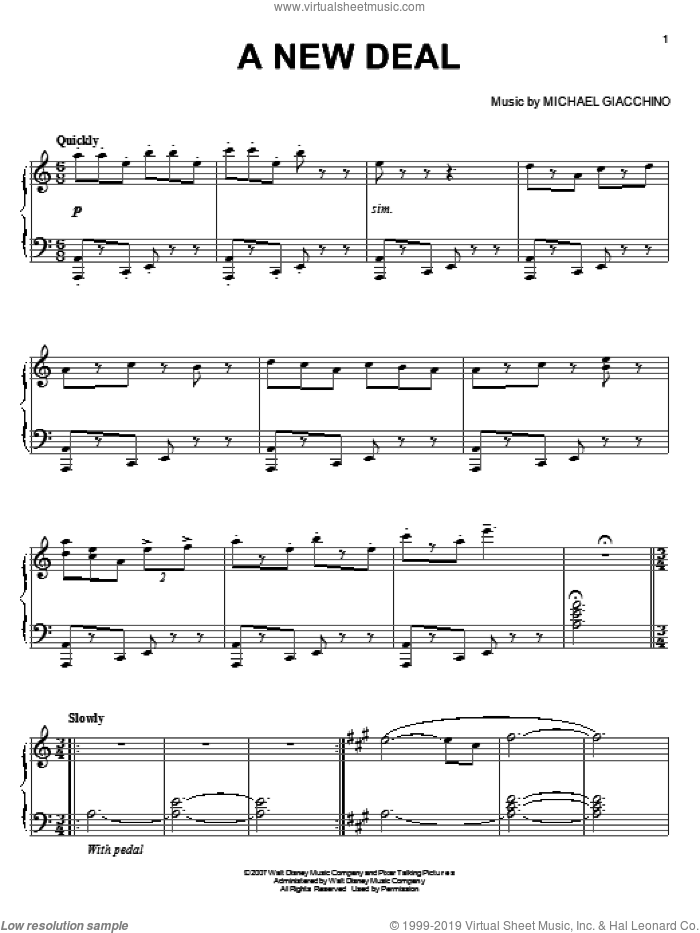 A New Deal sheet music for piano solo by Michael Giacchino and Ratatouille (Movie), intermediate skill level