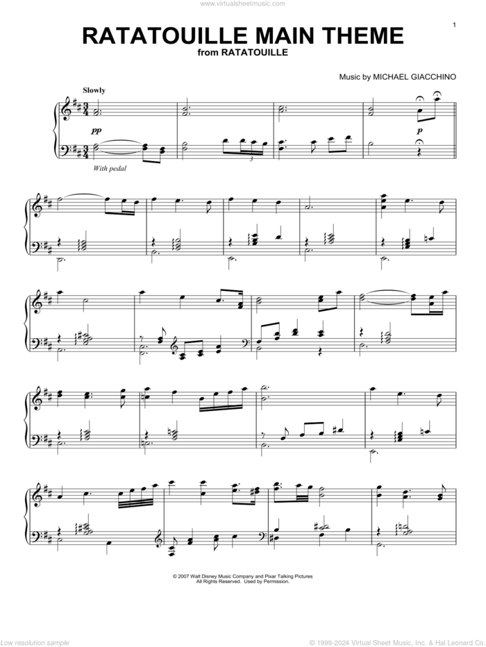 Ratatouille (Main Theme), (intermediate) sheet music for piano solo by Michael Giacchino and Ratatouille (Movie), intermediate skill level