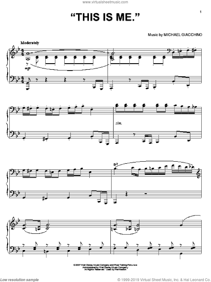 'This Is me.' (from Ratatouille) sheet music for piano solo by Michael Giacchino and Ratatouille (Movie), intermediate skill level