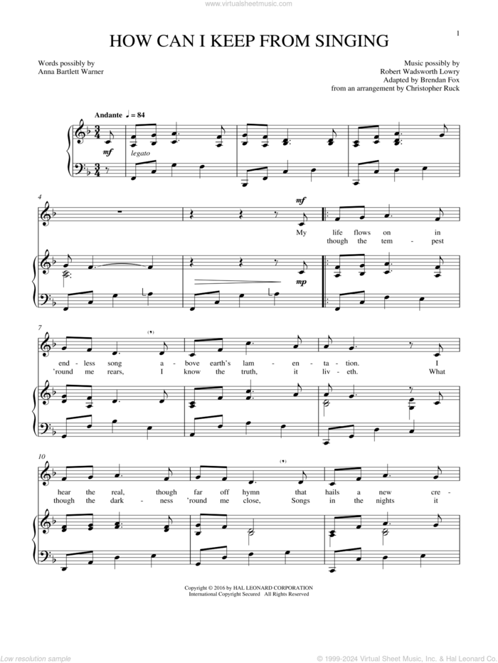 How Can I Keep From Singing sheet music for voice and piano by Robert Lowry, intermediate skill level