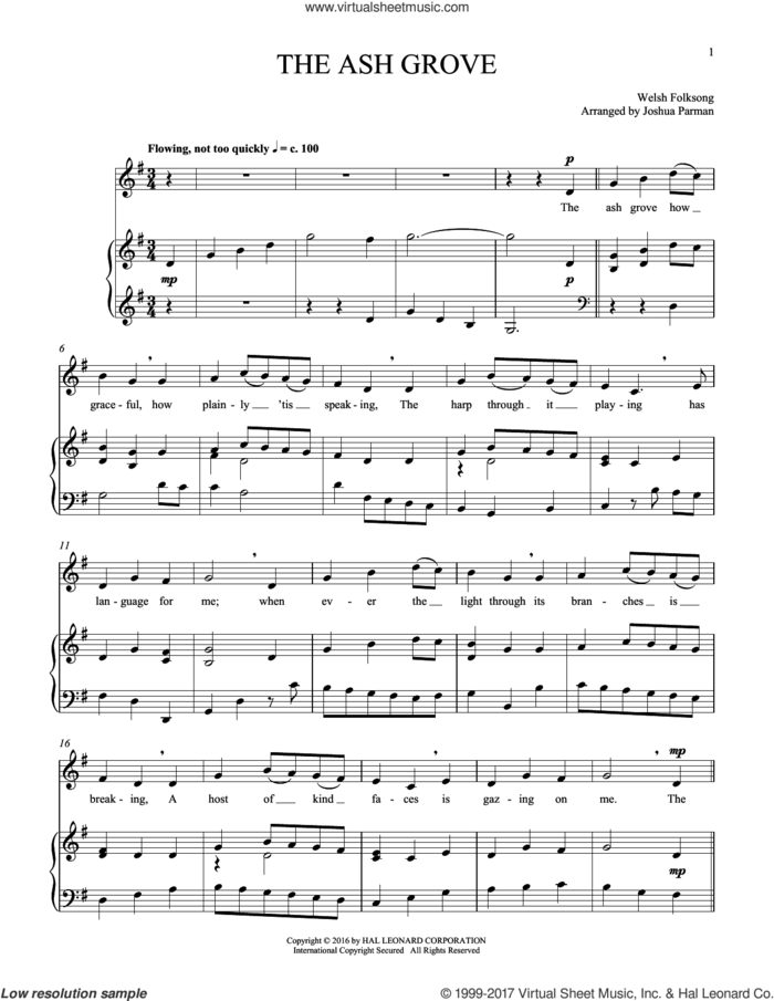 The Ash Grove sheet music for voice and piano by Old Welsh Air, intermediate skill level