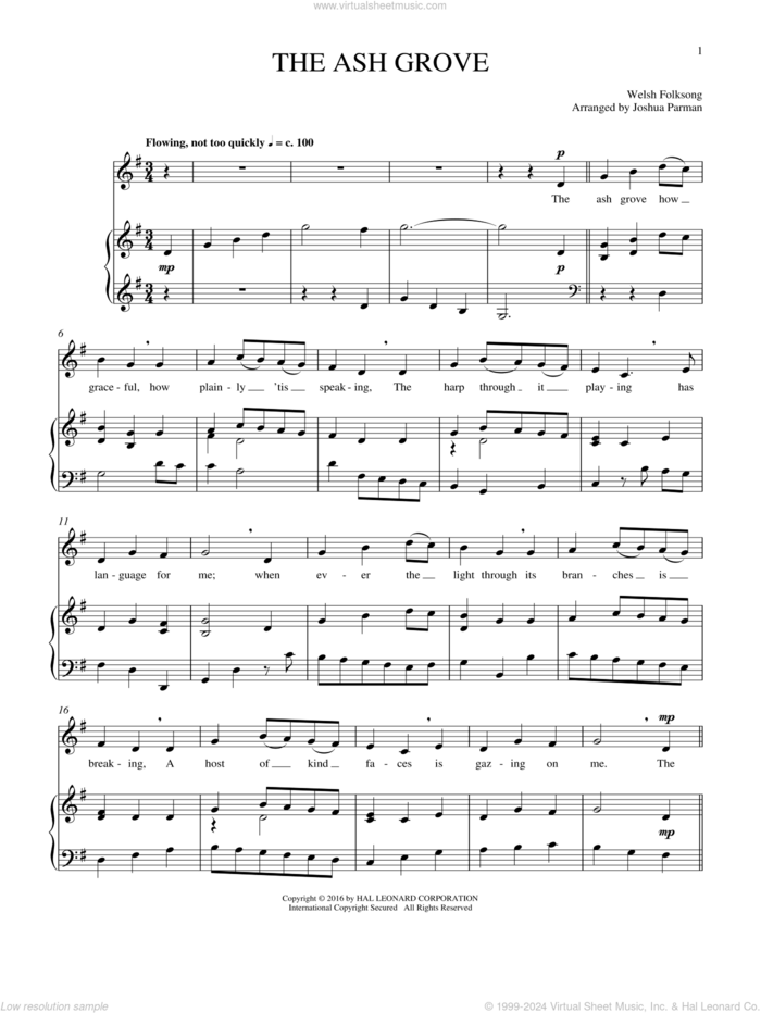 The Ash Grove sheet music for voice and piano by Old Welsh Air, intermediate skill level