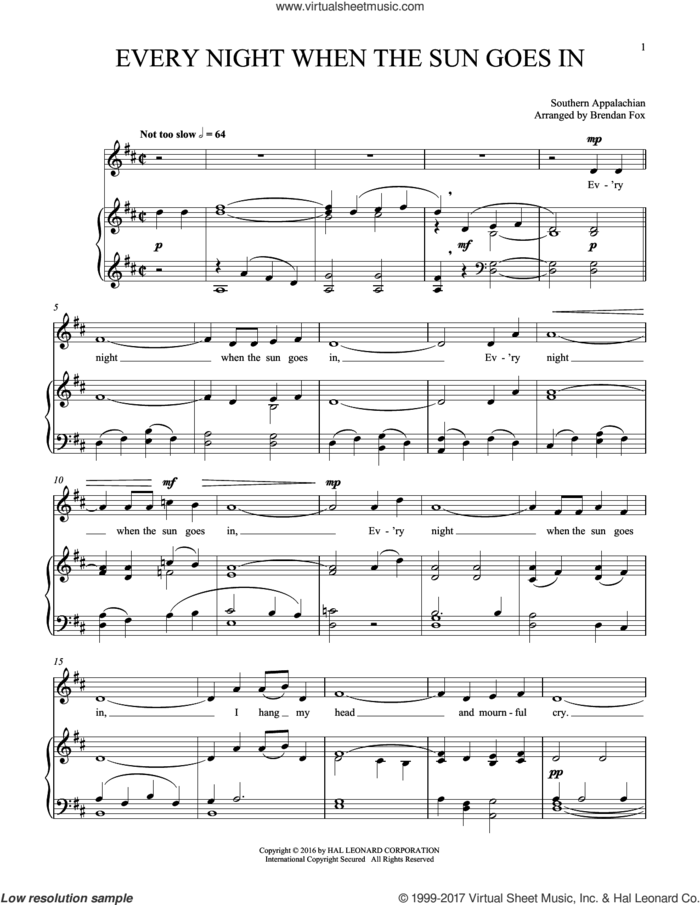 Every Night When The Sun Goes Down sheet music for voice and piano, intermediate skill level