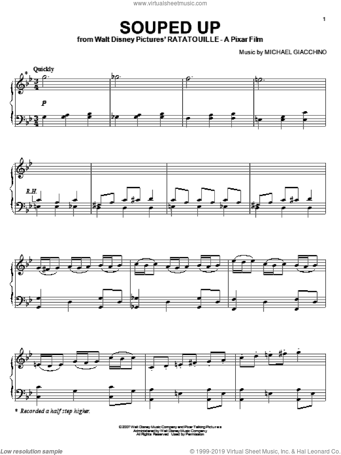 Souped Up sheet music for piano solo by Michael Giacchino and Ratatouille (Movie), intermediate skill level