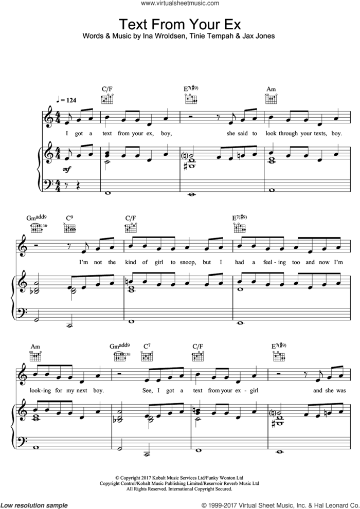 Text From Your Ex (featuring Tinashe) sheet music for voice, piano or guitar by Tinie Tempah and Tinashe, intermediate skill level