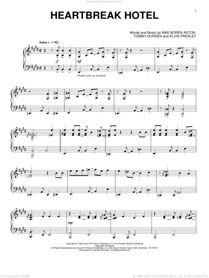 Heartbreak Hotel [Jazz version] sheet music for piano solo by Elvis Presley, Mae Boren Axton and Tommy Durden, intermediate skill level