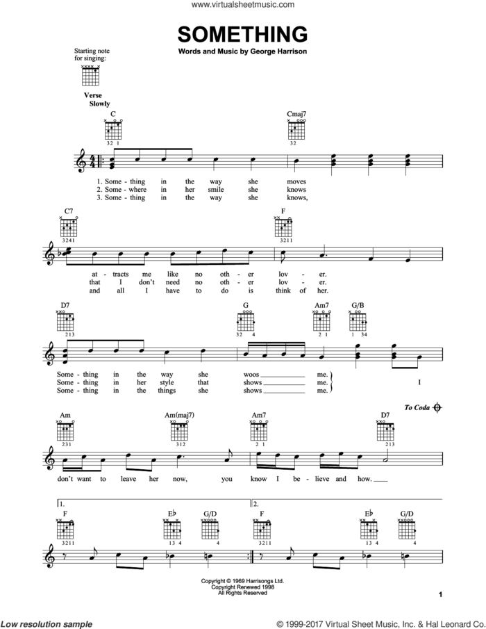 Something sheet music for guitar solo (chords) by The Beatles and George Harrison, easy guitar (chords)