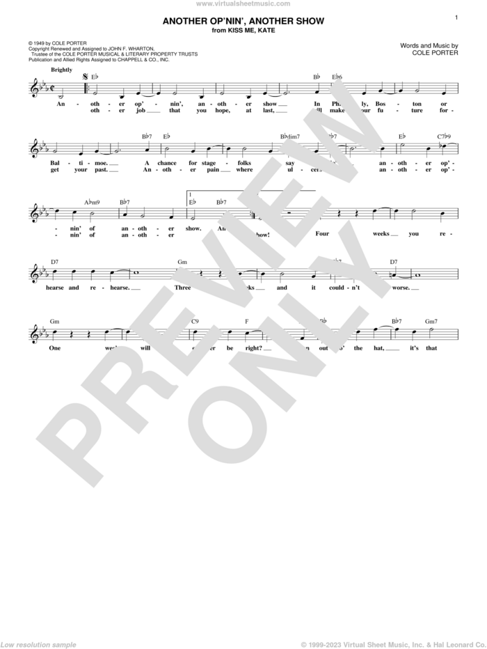 Another Op'nin', Another Show (from Kiss Me, Kate) sheet music for voice and other instruments (fake book) by Cole Porter, intermediate skill level