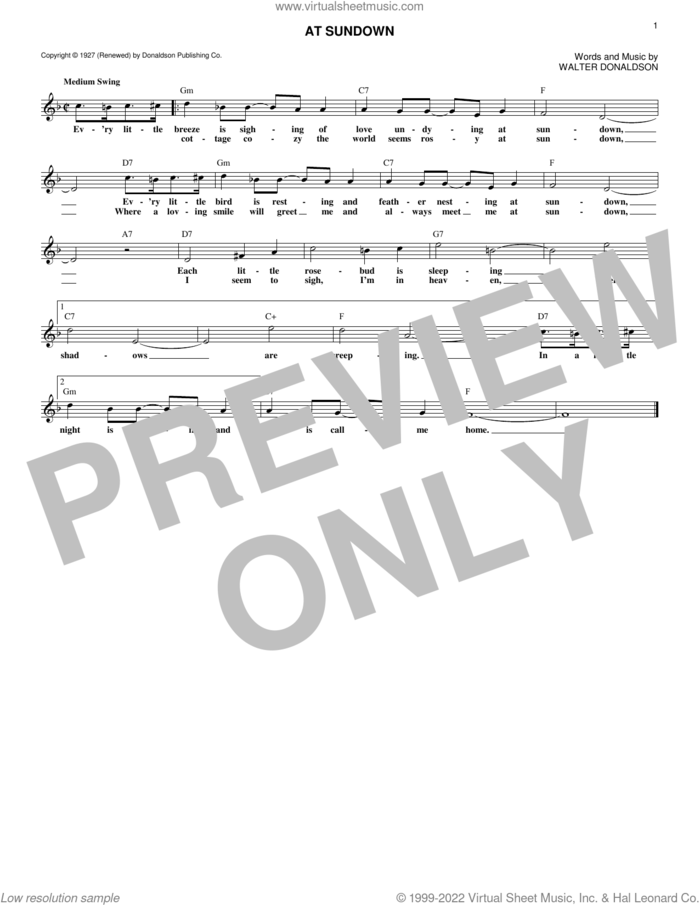 At Sundown sheet music for voice and other instruments (fake book) by Walter Donaldson, intermediate skill level