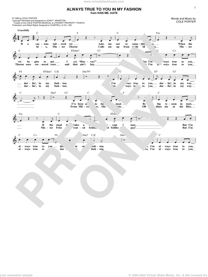 Always True To You In My Fashion (from Kiss Me, Kate) sheet music for voice and other instruments (fake book) by Cole Porter, Ann Miller & Tommy Rall, Jane Harvey and Jo Stafford, intermediate skill level