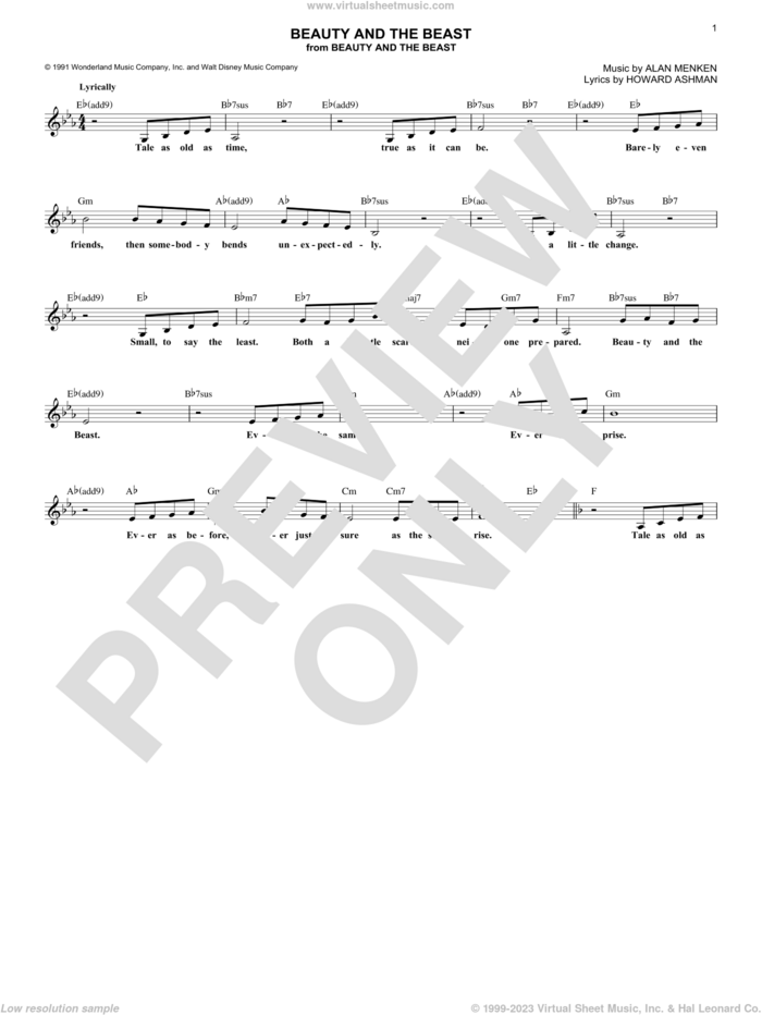 Beauty And The Beast sheet music for voice and other instruments (fake book) by Alan Menken, Celine Dion & Peabo Bryson, Alan Menken & Howard Ashman and Howard Ashman, intermediate skill level