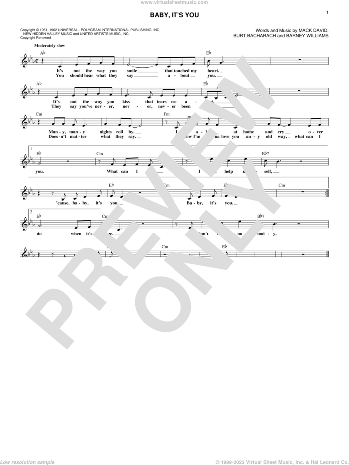 Baby, It's You sheet music for voice and other instruments (fake book) by Burt Bacharach, Smith, The Beatles, Barney Williams and Mack David, intermediate skill level
