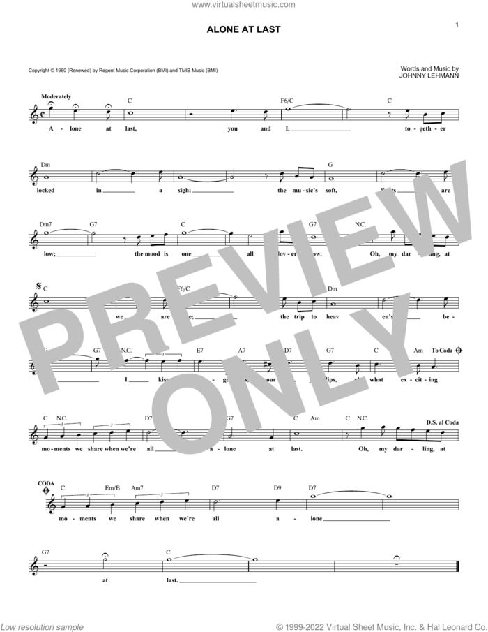 Alone At Last sheet music for voice and other instruments (fake book) by Jackie Wilson and Johnny Lehmann, intermediate skill level