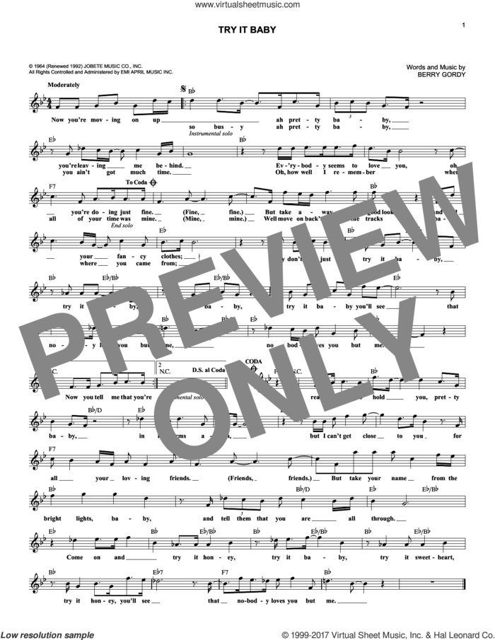 Try It Baby sheet music for voice and other instruments (fake book) by Berry Gordy and Marvin Gaye, intermediate skill level