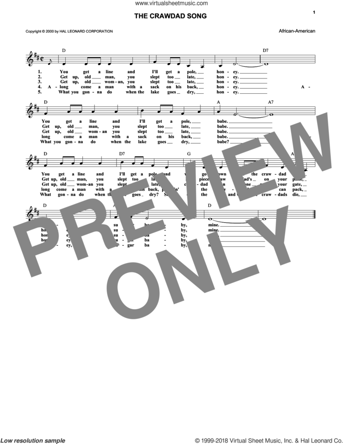 The Crawdad Song sheet music for voice and other instruments (fake book), intermediate skill level
