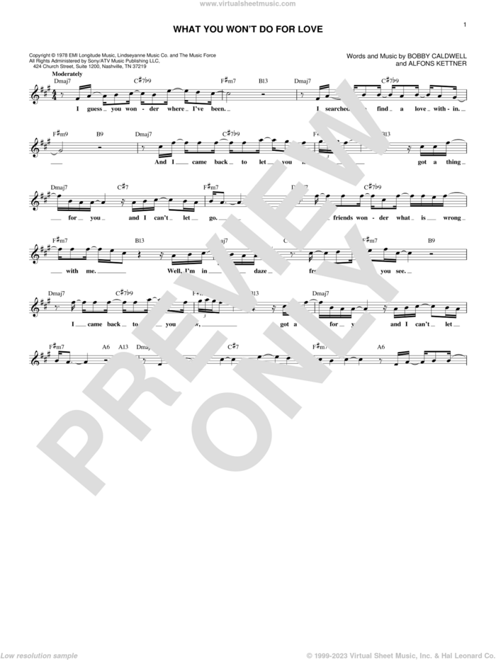 What You Won't Do For Love sheet music for voice and other instruments (fake book) by Alfons Kettner and Bobby Caldwell, wedding score, intermediate skill level
