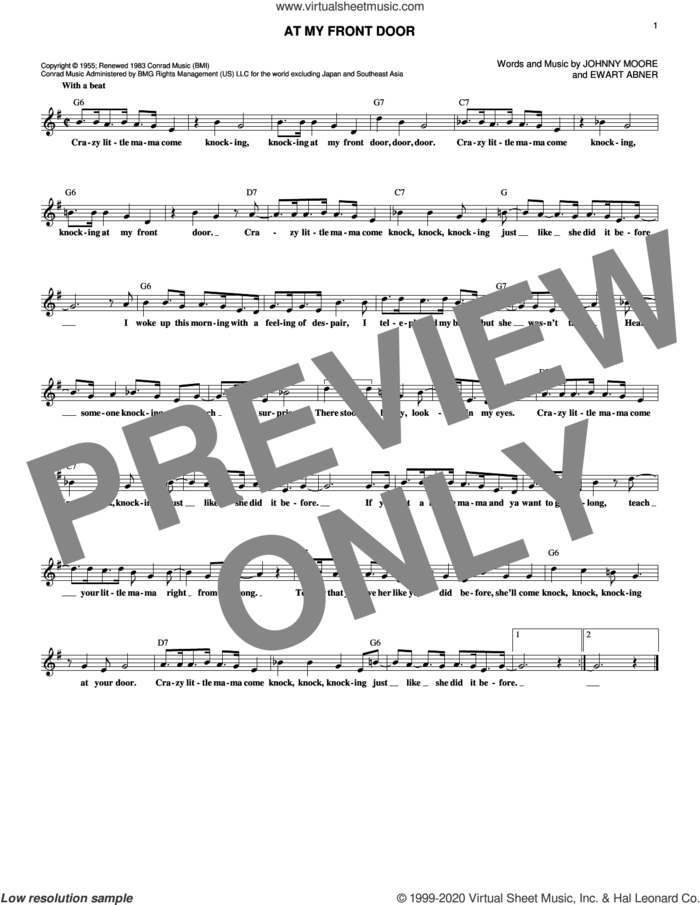 At My Front Door sheet music for voice and other instruments (fake book) by Pat Boone, Ewart G. Abner Jr. and John C. Moore, intermediate skill level