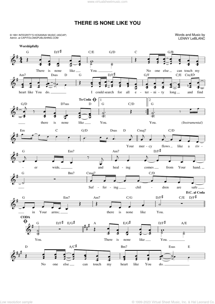 There Is None Like You sheet music for voice and other instruments (fake book) by Lenny LeBlanc, intermediate skill level
