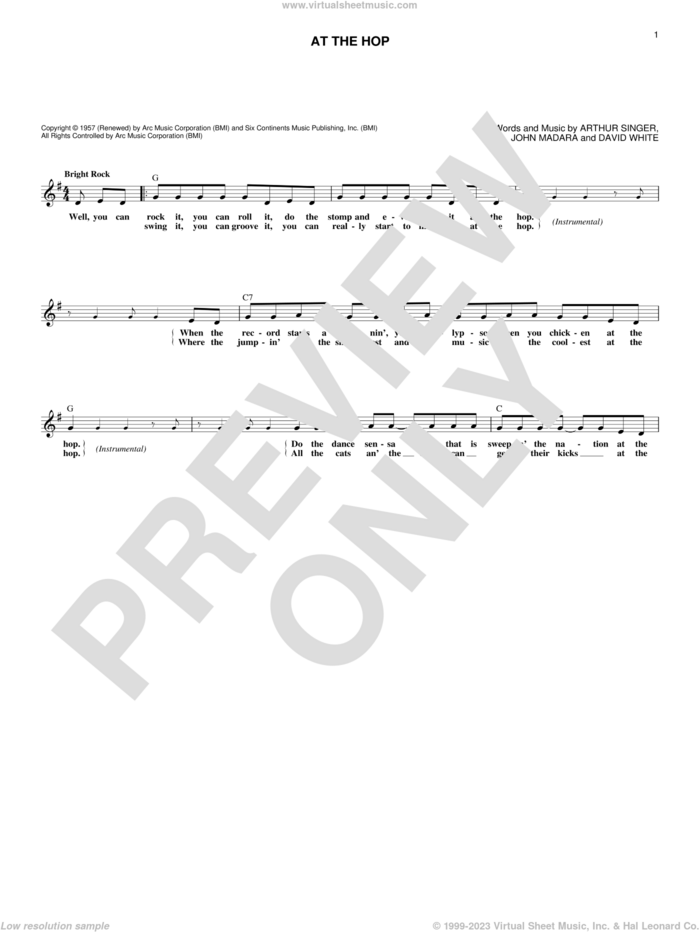 At The Hop sheet music for voice and other instruments (fake book) by Danny & The Juniors, Arthur Singer, David White and John Madara, intermediate skill level