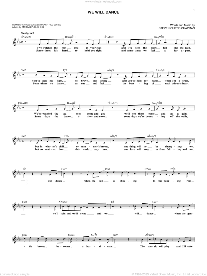 We Will Dance sheet music for voice and other instruments (fake book) by Steven Curtis Chapman, wedding score, intermediate skill level