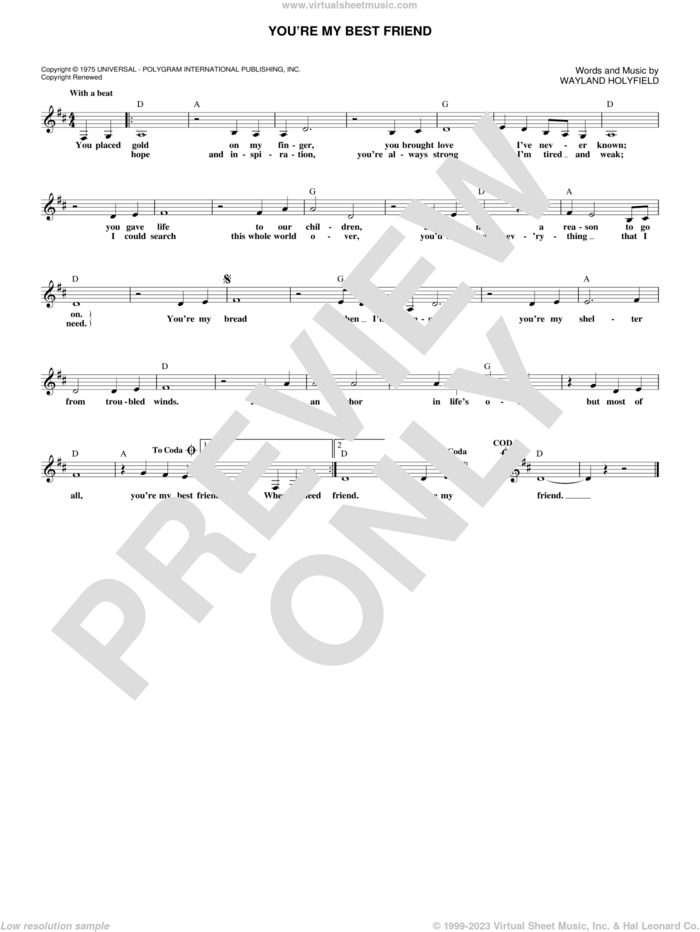 You're My Best Friend sheet music for voice and other instruments (fake book) by Don Williams and Wayland Holyfield, intermediate skill level