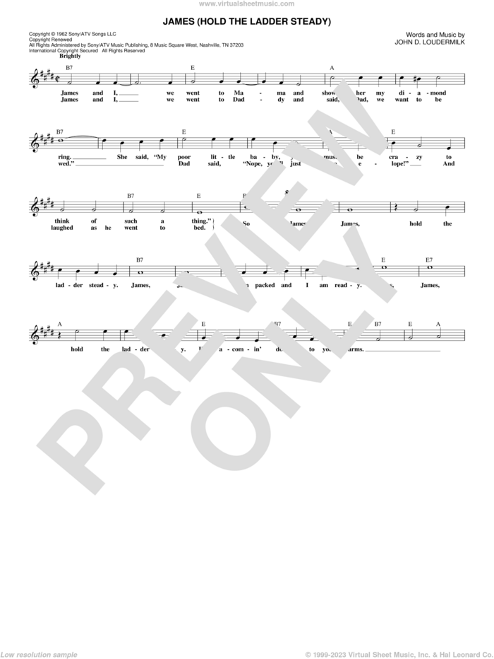 James (Hold The Ladder Steady) sheet music for voice and other instruments (fake book) by Sue Thompson and John D. Loudermilk, intermediate skill level
