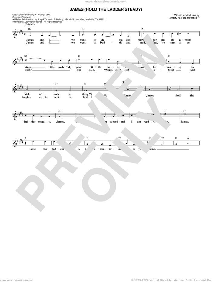 James (Hold The Ladder Steady) sheet music for voice and other instruments (fake book) by Sue Thompson and John D. Loudermilk, intermediate skill level