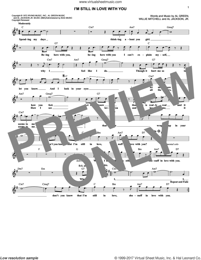 I'm Still In Love With You sheet music for voice and other instruments (fake book) by Al Green and Al Jackson, Jr., intermediate skill level