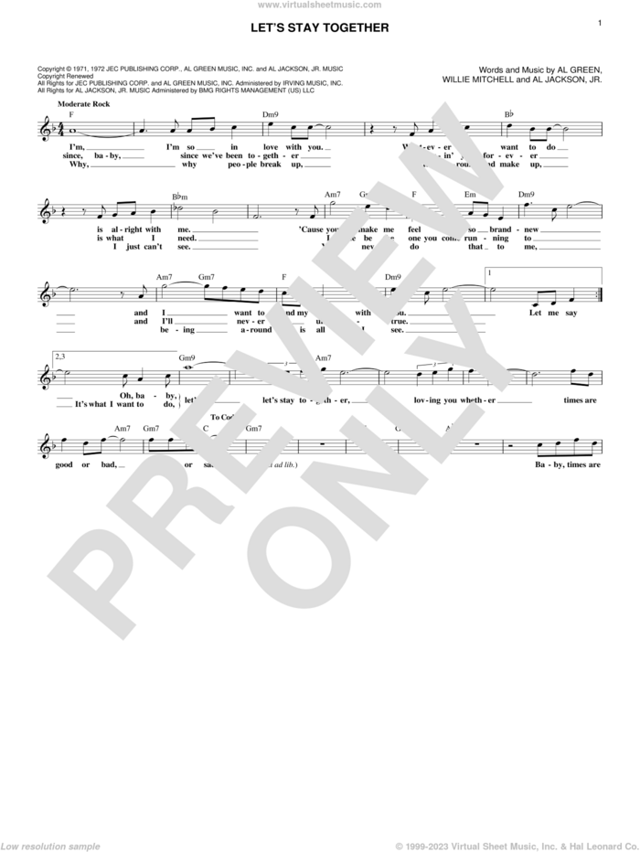 Let's Stay Together sheet music for voice and other instruments (fake book) by Al Green, Al Jackson, Jr. and Willie Mitchell, intermediate skill level