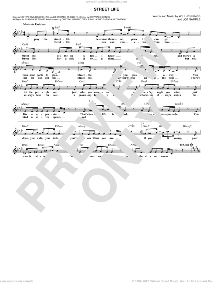 Street Life sheet music for voice and other instruments (fake book) by The Crusaders, Joe Sample and Will Jennings, intermediate skill level