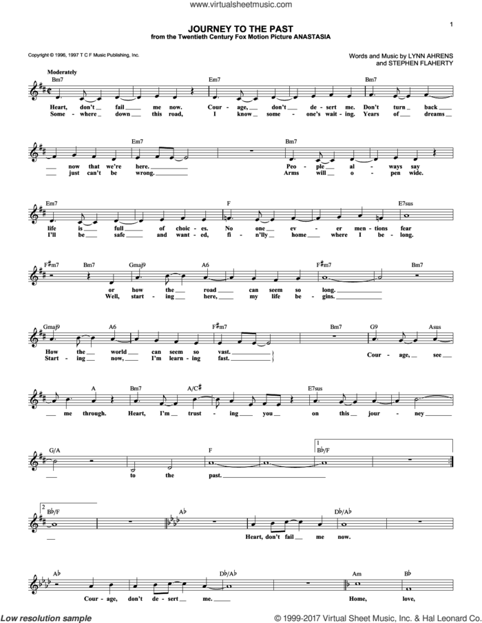 Journey To The Past sheet music for voice and other instruments (fake book) by Lynn Ahrens and Stephen Flaherty, intermediate skill level